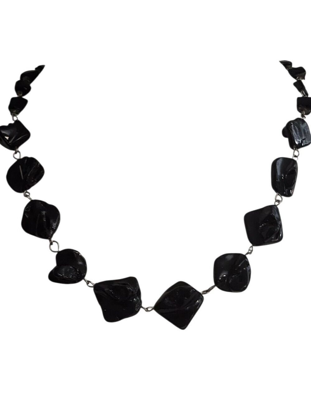 Black Linked Stone Statement Necklace